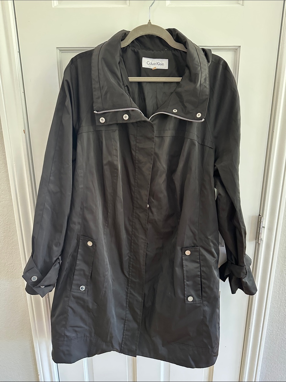 Calvin Klein Dark Black Hooded Trench Coat